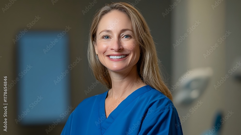 Fototapeta premium Image of a team of confident and friendly medical professionals,including doctors and nurses,wearing blue scrubs and providing healthcare services and treatment in a hospital or clinic setting.