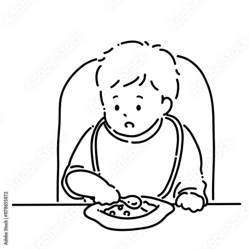 Fotografie スプーンを持つ赤ちゃん＿線画