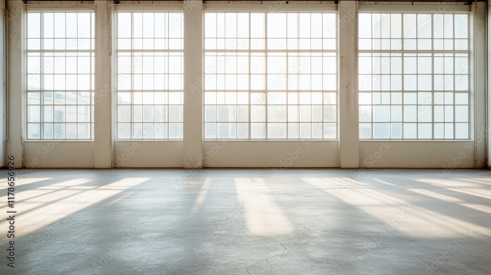 A vast, dimly lit, empty studio space with tall ceilings, evoking creativity and inspiration in solitude. A vast, dimly lit, empty studio space with tall ceilings, evoking creativity and inspiration in solitude.