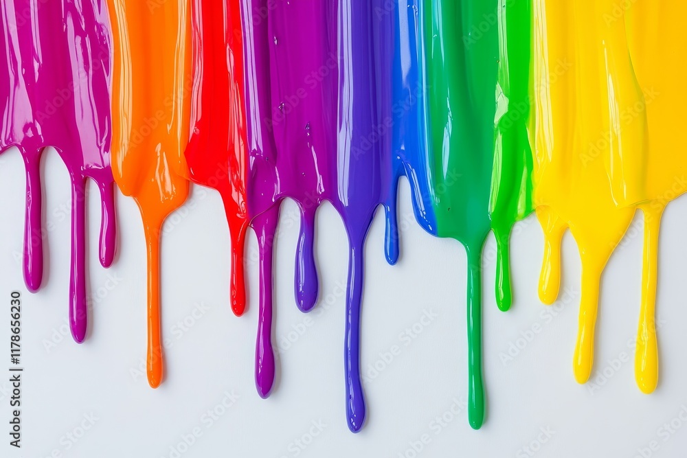 Naklejka premium Dripping Rainbow Paint on a White Background for Artistic Expression