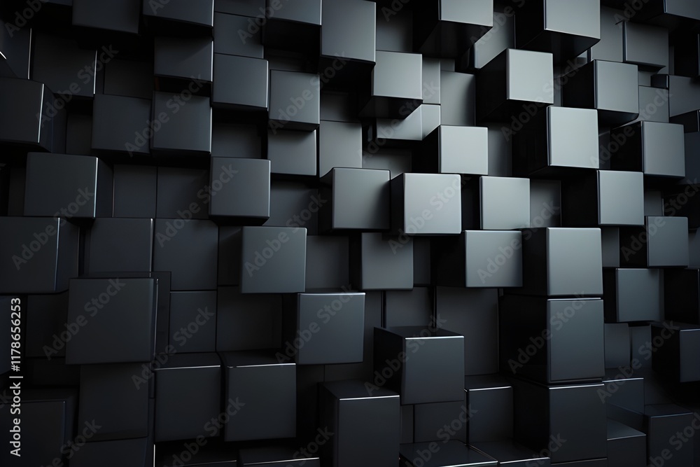 Abstract background made of Black 3D Blocks. Tech 3D Render . Generative AI Abstract background made of Black 3D Blocks. Tech 3D Render . Generative AI