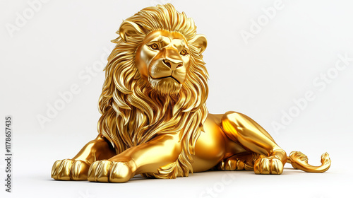 finance, Golden lion statue, full-body, vector illustration style, white background, 3D rendering, digital art, fantasy realism, bright colors, high resolution, high detail, high quality, high defini photo