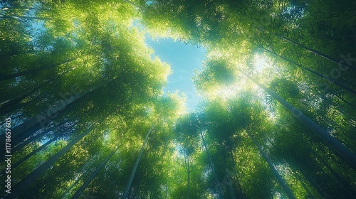 Sunlit Bamboo Forest Canopy A View From Below photo