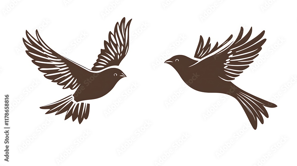 Fototapeta premium Flying birds silhouettes on white background.