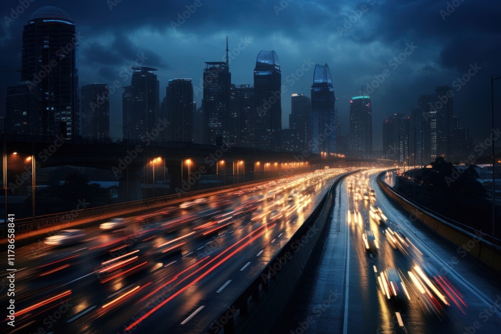 Fototapeta premium A heavy traffic highway building architecture metropolis.