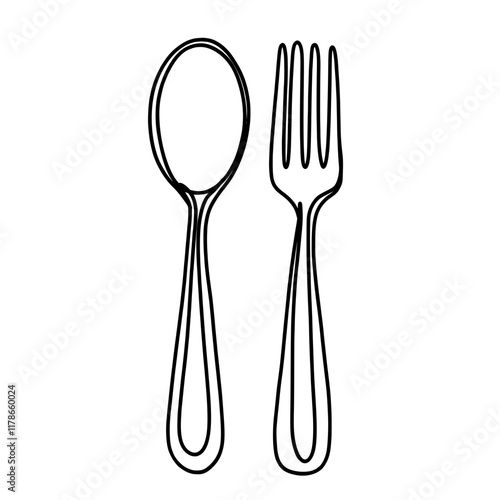  Spoon and fork continuous one line art drawing  