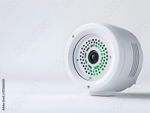 Compact nuclear power plant smoke detector, isolated, advanced safety system. isolated on white background photo