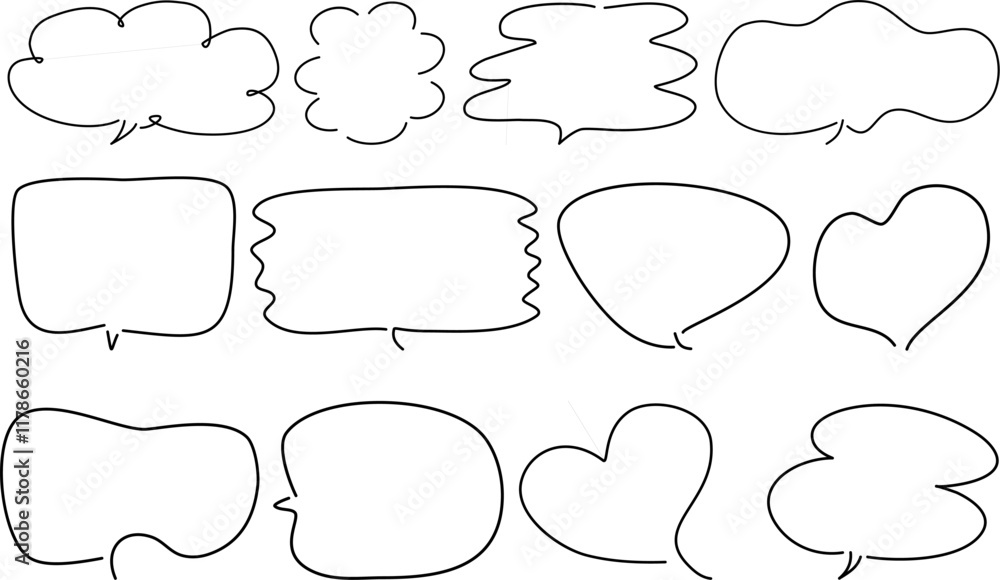 Obraz premium Set of Hand-Drawn Speech Bubbles and Thought Clouds - Minimalist Vector Design Elements for Comics, Messages, and Creative Projects