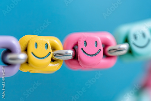 A paperclip chain with each clip having a tiny face, forming a long smiling link photo