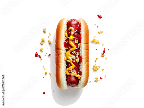 Hotdog with Mustard and Ketchup on Pure White photo