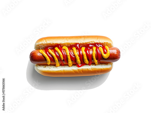 Hotdog with Mustard and Ketchup on Pure White photo