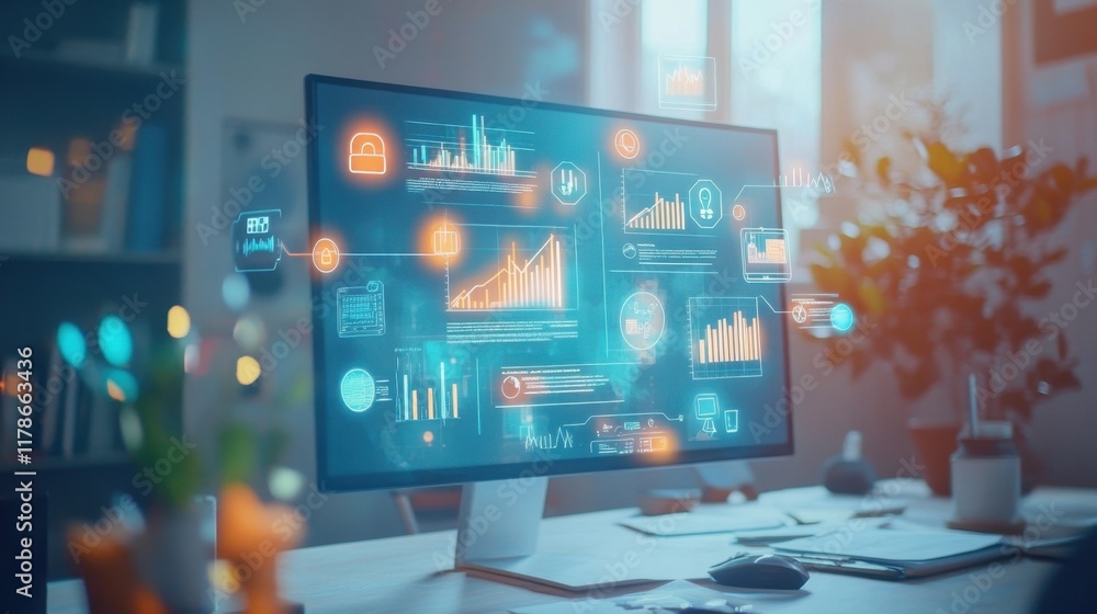 Business Goals and Strategies Visualization on Computer Screen Business Goals and Strategies Visualization on Computer Screen