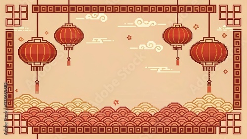 Chinese New Year pixel art illustration background