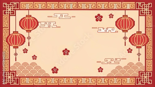 Chinese New Year pixel art illustration background