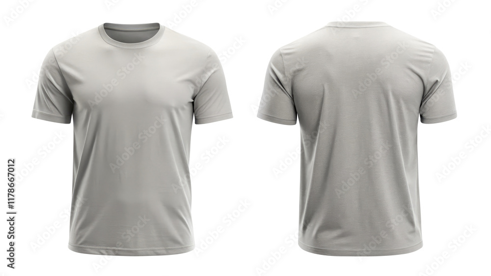 light gray t shirt round neck template from two sides isolated on transparent white background, clipping path light gray t shirt round neck template from two sides isolated on transparent white background, clipping path