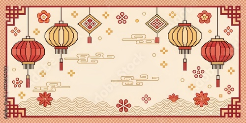 Chinese New Year pixel art illustration background