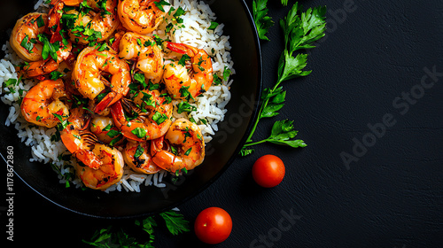 Gently boiled shrimp with plain rice, light and proteinrich seafood option photo