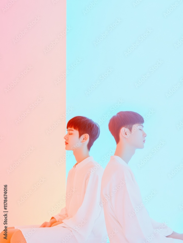 Korean Students in Soft Pastel Light with Futuristic Digital Aesthetic Korean Students in Soft Pastel Light with Futuristic Digital Aesthetic