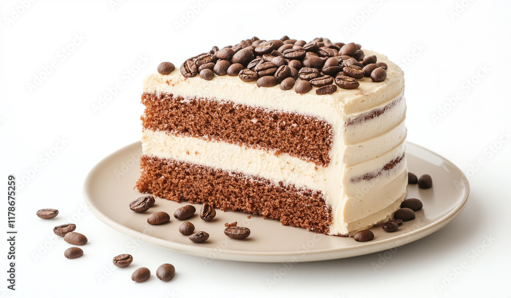 Sliced two-layer cake with frosting on a plate Sliced two-layer cake with frosting on a plate