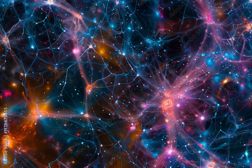 Obraz premium Cosmic Web Interconnected Galaxies Visualization.