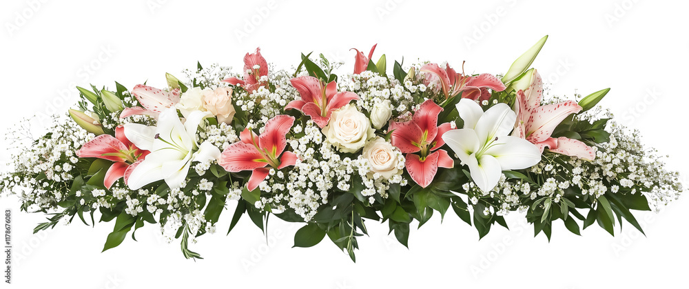 Fototapeta premium a beautiful flower arrangement with pink and white lilies isolated on a transparent background