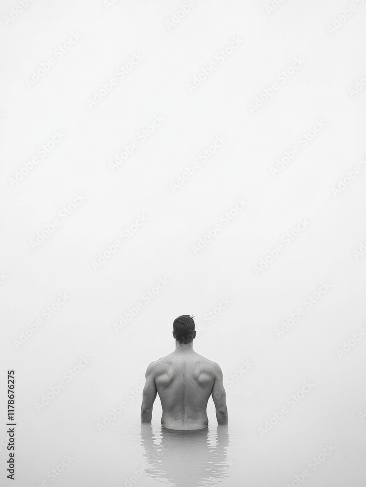Lone Swimmer in Foggy Lake Minimalist Black and White Lone Swimmer in Foggy Lake Minimalist Black and White