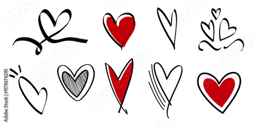 Doodle hearts on set. hand drawn style. love symbol. vector illustration