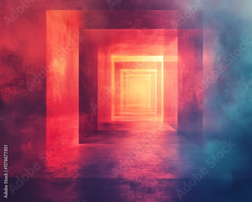 Surreal Pastel Corridor with Abstract Layers in Soft Light photo