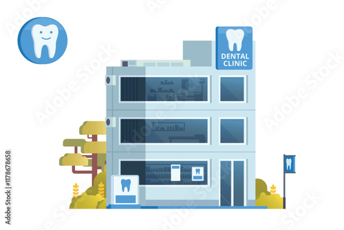 Dental Clinic Building Illustration. Editable Vector Element on White Background