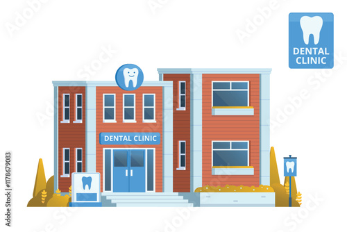 Dental Clinic Building Illustration. Editable Vector Element on White Background