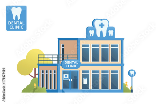 Dental Clinic Building Illustration. Editable Vector Element on White Background
