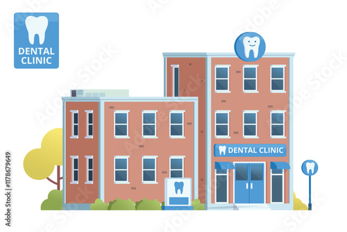 Dental Clinic Building Illustration. Editable Vector Element on White Background