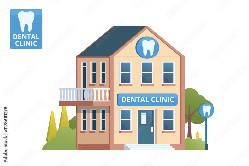 Fototapeta premium Dental Clinic Building Illustration. Editable Vector Element on White Background