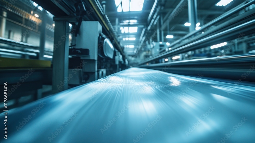 Motion blur of a fast-moving conveyor belt in a modern industrial factory. Motion blur of a fast-moving conveyor belt in a modern industrial factory.