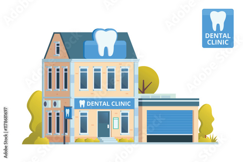 Dental Clinic Building Illustration. Editable Vector Element on White Background
