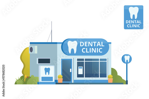 Dental Clinic Building Illustration. Editable Vector Element on White Background