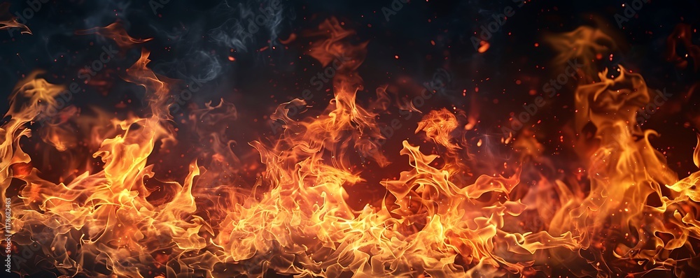 Captivating fire flames on a dark background, ideal for creating powerful design elements. Captivating fire flames on a dark background, ideal for creating powerful design elements.