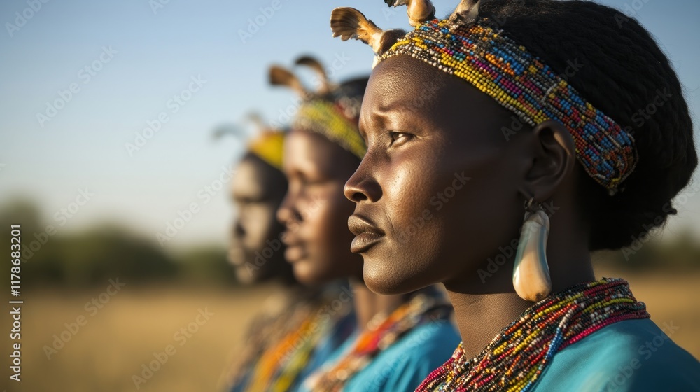 Obraz premium Cultural celebration of indigenous women african savanna portrait photography natural light side view empowerment