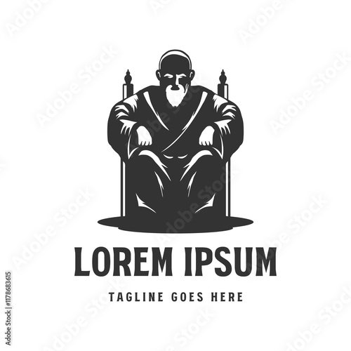 Sitting Old Monk Friar Cowl Conventual Obedientiary Guru Illustration Logo Design