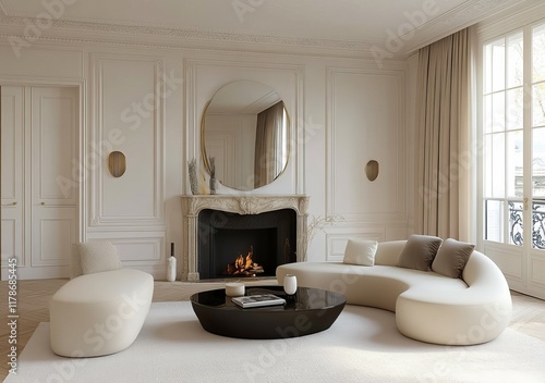 Wallpaper Mural Elegant Kidney-Shaped Sofa Focusing in a Chic Living Space  Torontodigital.ca