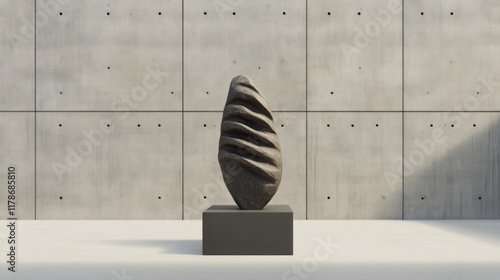 Artistic sculpture display modern gallery contemporary art minimalist environment centered perspective abstract design photo