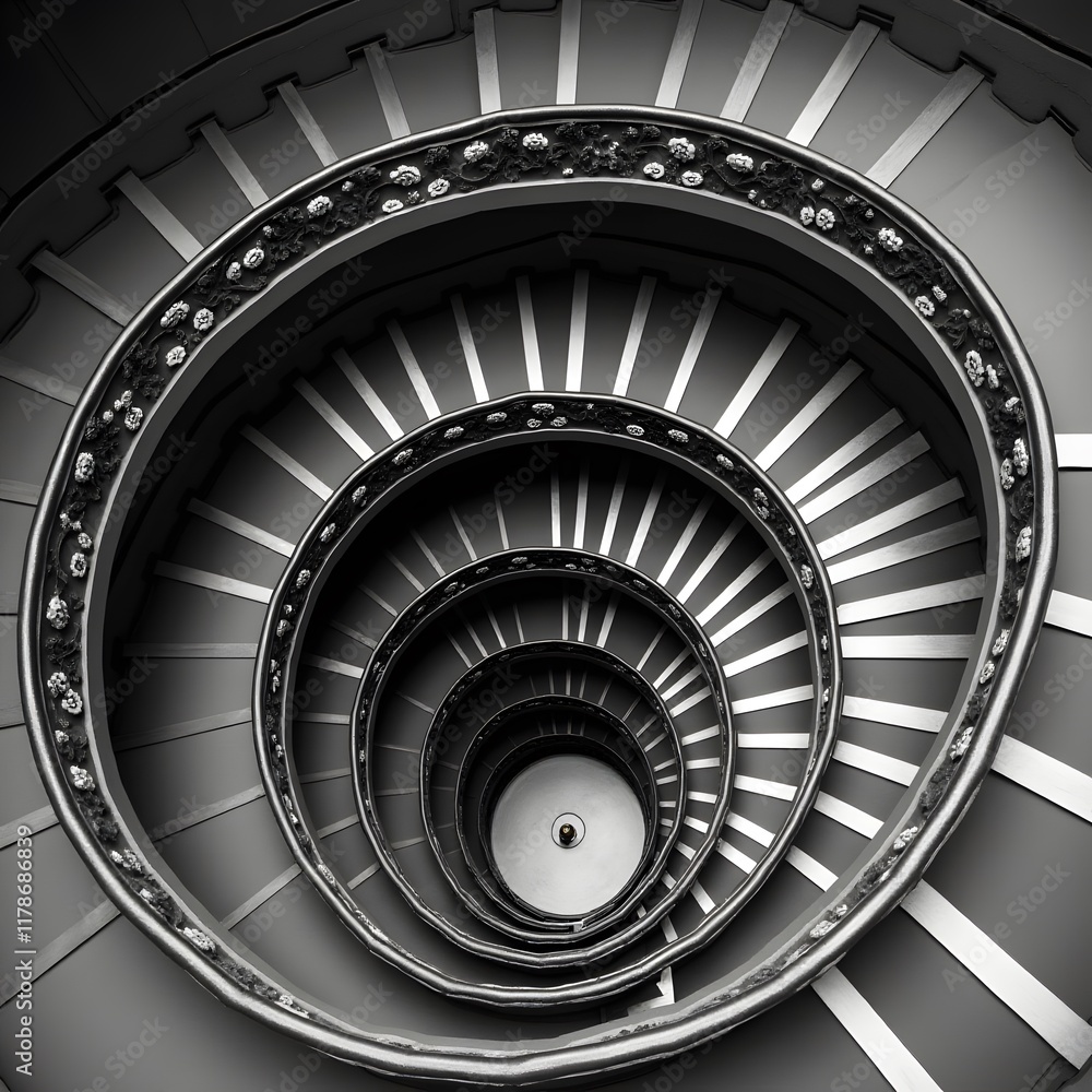 Fototapeta premium Elegant Spiral Staircase Architecture Black and White Interior Design Geometric Pattern