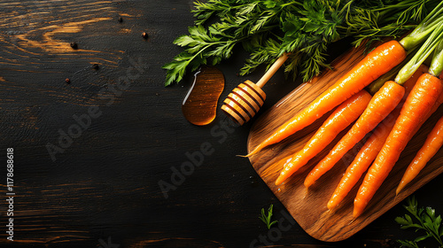 Soft roasted carrots with a drizzle of honey, naturally sweet and colorful side dish photo