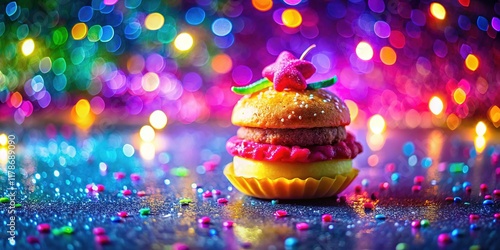 80s Retro Food Photography: Shiny Glitter Stars Background, Looping Animation