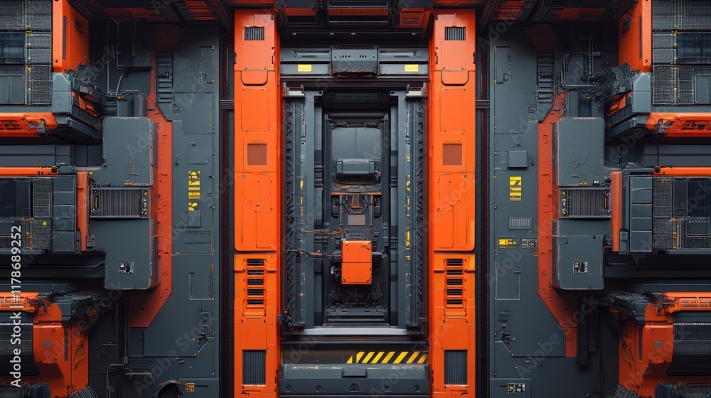 Abstract futuristic orange and gray metallic corridor. Abstract futuristic orange and gray metallic corridor.