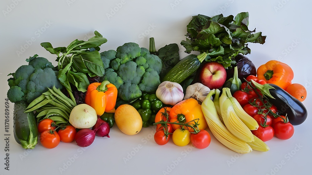 A collection of vegetables and fruits that can be used to make nutrient dense well balanced meals A collection of vegetables and fruits that can be used to make nutrient dense well balanced meals