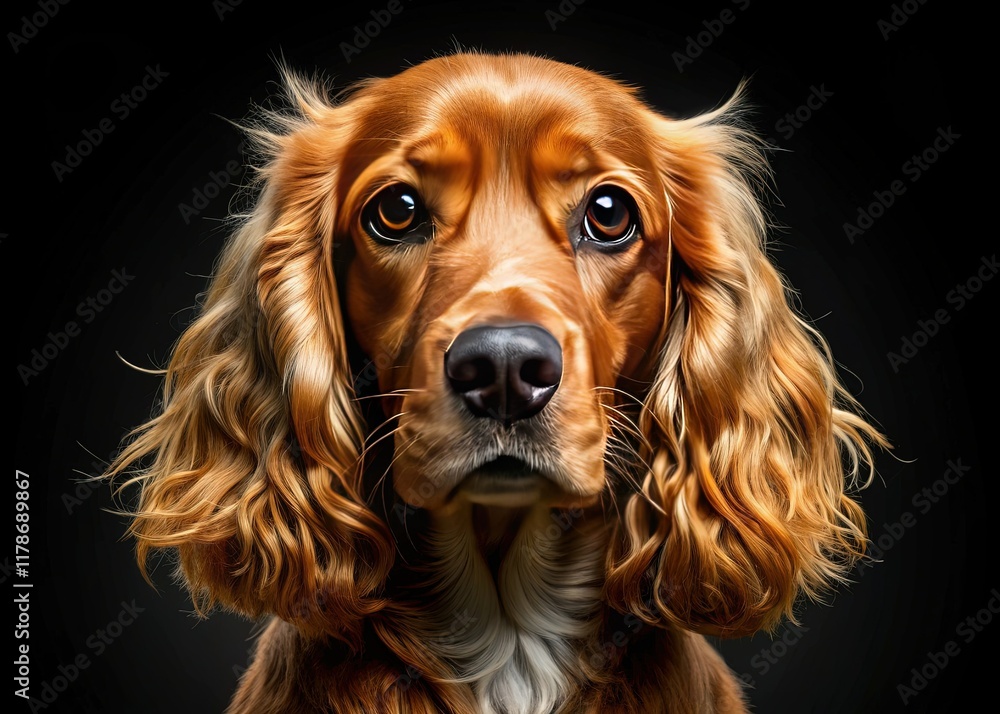 Adorable Cocker Spaniel Puppy Dog Lying Down, Black Background - Stock Photo Adorable Cocker Spaniel Puppy Dog Lying Down, Black Background - Stock Photo