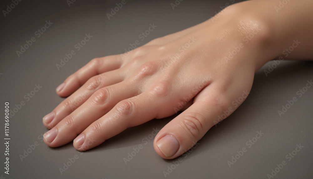 Realistic human hand resting on gray surface Realistic human hand resting on gray surface