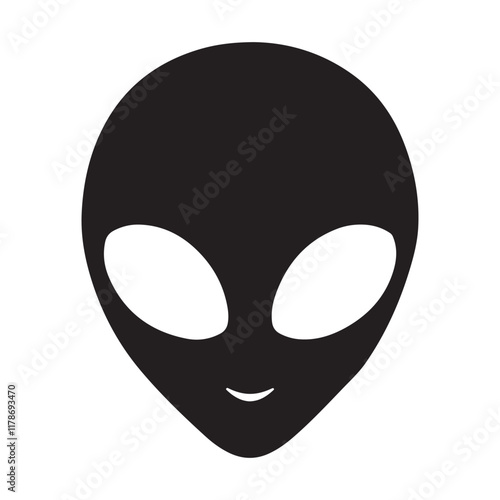 Simple Black and White Alien Head Illustration vector