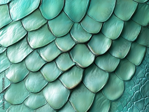 Close-Up View of Beautiful Aquatic Green Scales Creating a Stunning Textured Pattern for Nature and Wildlife Themes photo